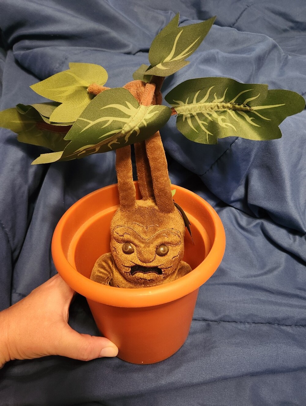 Animated Brown Mandrake Plush in Orange Pot -Harry Potter